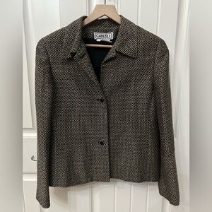 Carlisle Geometric Patterned Blazer Black Tan sz 12 Linen cotton Blend Classic